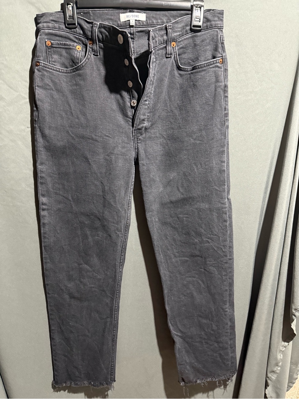 Re/Done Button-Fly Straight Leg Jeans - Charcoal Gray
